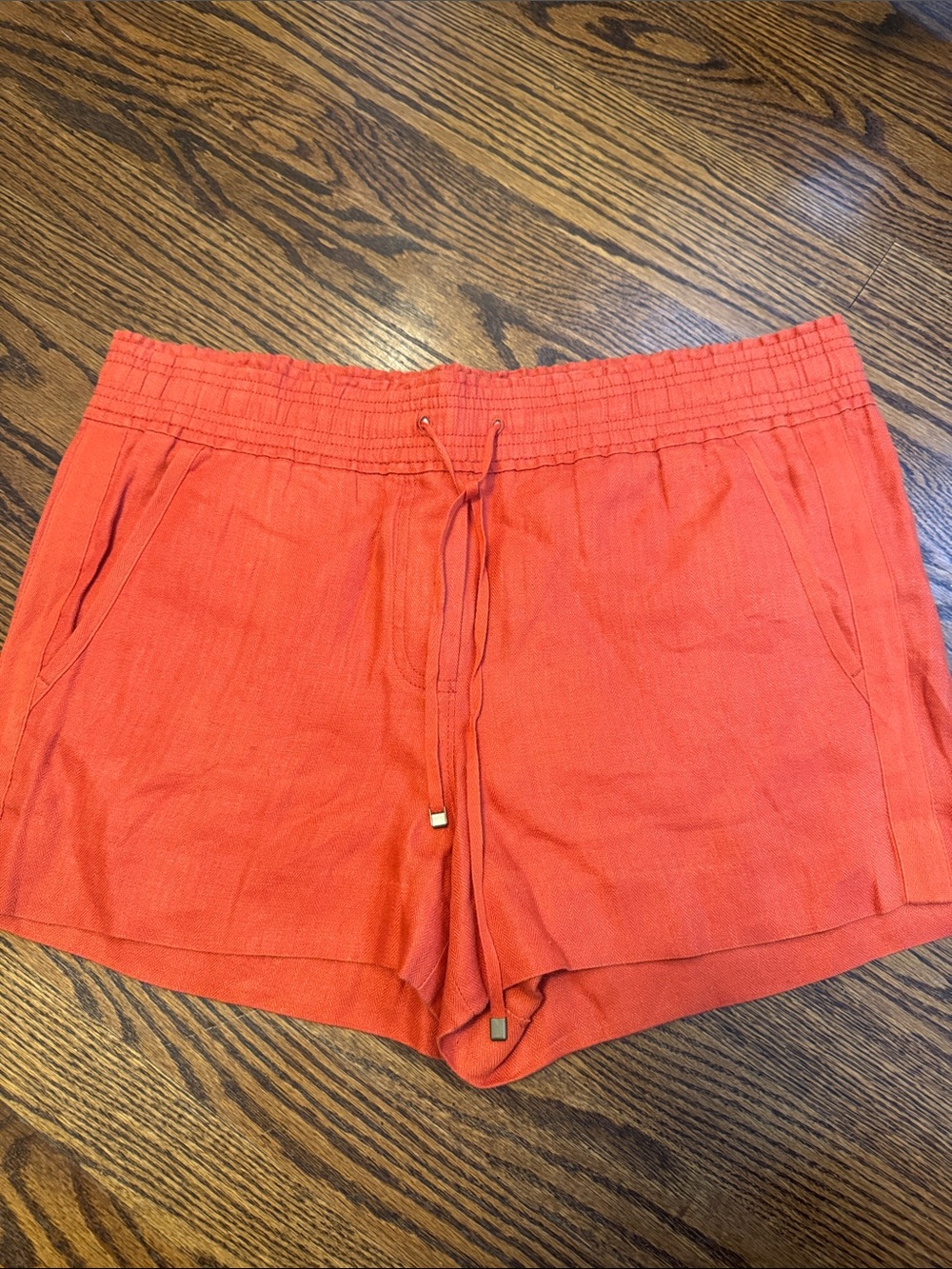 J Crew 100% Linen Orange Drawstring Shorts